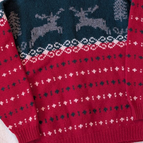Eddie Bauer VIntage 90s Wool Icelandic Style Reindeer Holiday Knit Size Medium - Picture 4 of 7